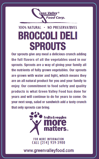 Green Valley Food Corp. BROCCOLI DELI SPROUTS